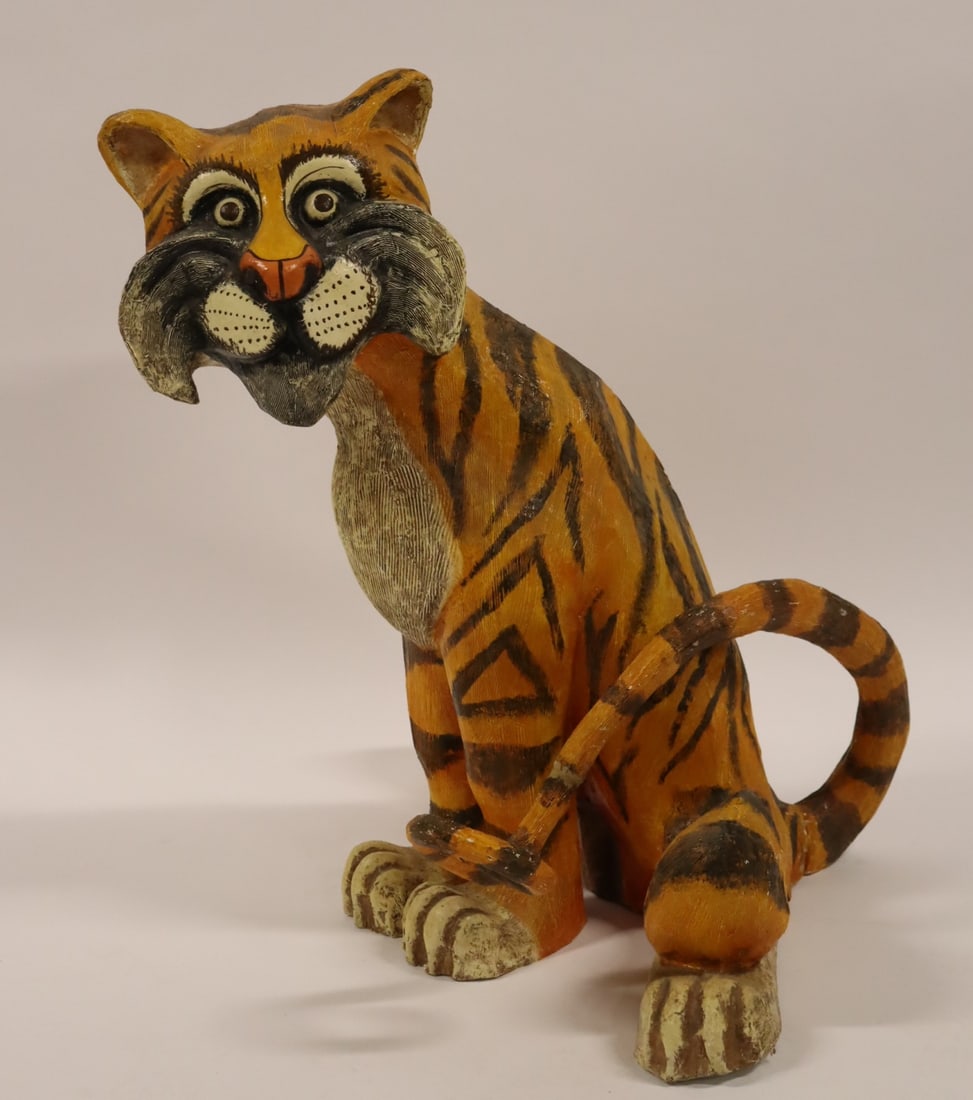 Vintage Esso Enco Vinyl / Papier Machier Tiger.: Good large size and fun. From a Westchester County, NY estate. - Dimensions: 35" h x 32" w.