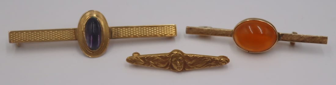 JEWELRY. (3) 14kt Gold Bar Pins Inc. Krementz. (1 of 10)