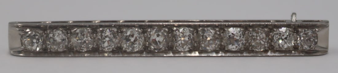 JEWELRY. Antique Platinum and Diamond Bar Pin. (1 of 6)