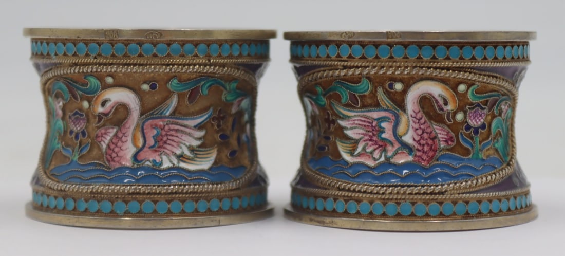 SILVER. Pair of Russian Silver-Gilt and Enamel (1 of 8)