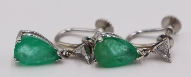 JEWELRY. 14kt Gold Emerald and Diamond Ear Clips. (1 of 7)