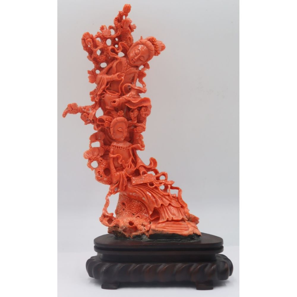 Large Chinese Coral Branch Figural Carving. (1 of 20)