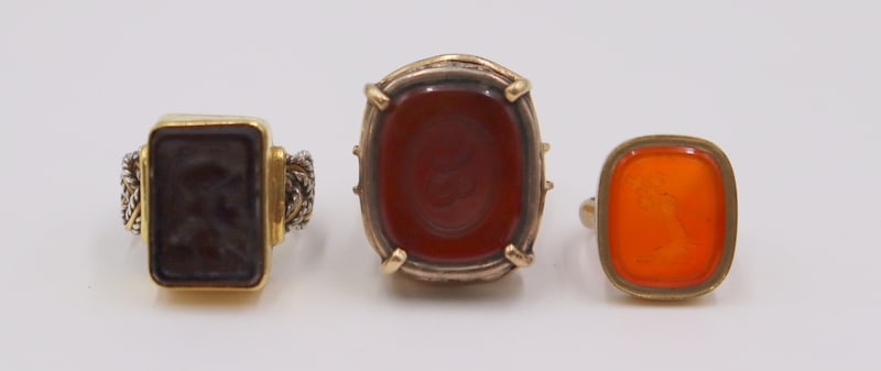 JEWELRY. (2) Gold and Silver Intaglio Rings. (1 of 15)