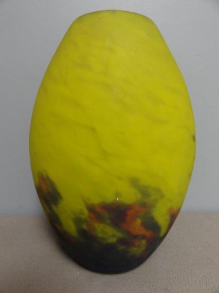 Signed Muller Freres French Art Glass Vase / Lamp.: Base. With original factory hole to bottom. From a New Hyde Park, NY location. Dimensions: 14" high.