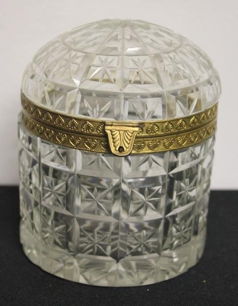 Cut Glass and Gilded Bronze Dresser Box.: From a New Hyde Park, NY location. Dimensions: 5.25" high.