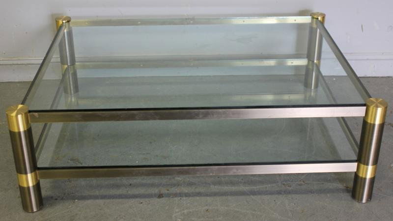 Midcentury Karl Springer Coffee Table.: From an East 75th Street NYC Apartment. Dimensions: 52" wide x 40" deep x 16" high.