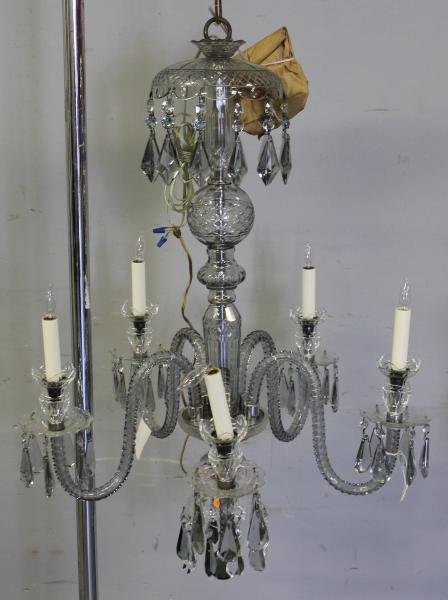 Quality Cut Crystal Smoked Glass 5 Arm Chandelier.: From a Manhattan lighting business now closed. Dimensions: 26" diameter x 36" high. Condition: As found - good, rewired.