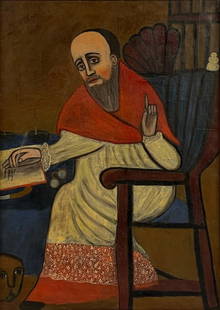 ETHIOPIAN SCHOOL (19TH/20TH CENTURY).: Portrait of Saint Jerome. Oil on canvas. Apparently unsigned. With Christie's stamp to verso. From a Larchmont, NY collection. - Dimensions: 45" h x 32.5" w.