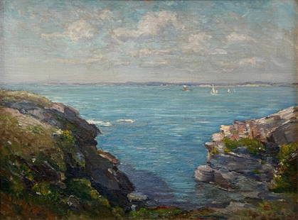 REYNOLDS BEAL (AMERICAN, 1866/67-1951).: New London Harbor. Oil on canvas. Partially signed lower right. Literature: Bressler, Reynolds Beal: Impressionist Landscapes and Seascapes, Fairleigh Dickinson University Press. Cranbury, NJ, 1989, (