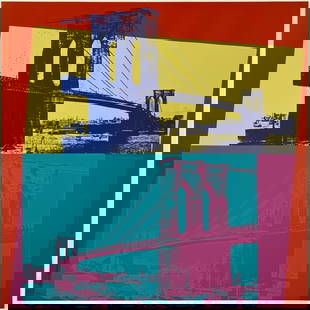 ANDY WARHOL (AMERICAN, 1928-1987).: Brooklyn Bridge, II.290, 1983. Screenprint in colors on lenox museum board. Signed and numbered '59/200' along lower left edge, printers embossing lower right. From a Scarsdale, NY collection. - Dimen