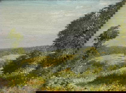 FRANK VINCENT DUMOND (AMERICAN, 1865-1951).: 'Old Lyme'. Oil on board. Signed lower left. With Estate stamps to verso. From a Norwalk, CT estate. - Dimensions: 12" h x 16" w.