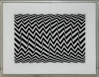 BRIDGET RILEY (BRITISH, b. 1931).: Untitled (Fragment 3),1965. Screen print on Plexiglas, incised with signature and date '65' lower left. Verso: '62/75' lower left corner in pencil. Partial tag from Rowan Gallery, London attached to