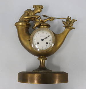 Charles Dupont Gilt Bronze Alladin Clock.: Nice original clock with fine bronze and an enamel face. Signed on the face CHARLES DUPONT PARIS. From a Hartsdale, NY estate. - Dimensions: 14" h x 11.5" w.
