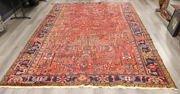 Vintage And Finely Hand Knotted Heriz Carpet.: From a New Jersey estate. - Dimensions: 7ft 2" x 11ft 10".