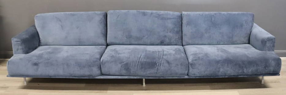 CASSINA. Upholstered Sofa On Enameled Iron Frame.: Good large size and very comfy. Signed on the fabric. From a Larchmont, NY home collection. - Dimensions: 30" h x 126" w x 38" d.