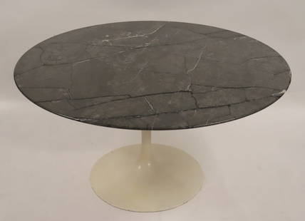 Knoll Saarinen Marble Top Table.: Round marble top on an enameled metal base. Apparently unsigned (has numbers that are from Knoll) From a Westchester County, NY estate. - Dimensions: 28" h x 54" dia.