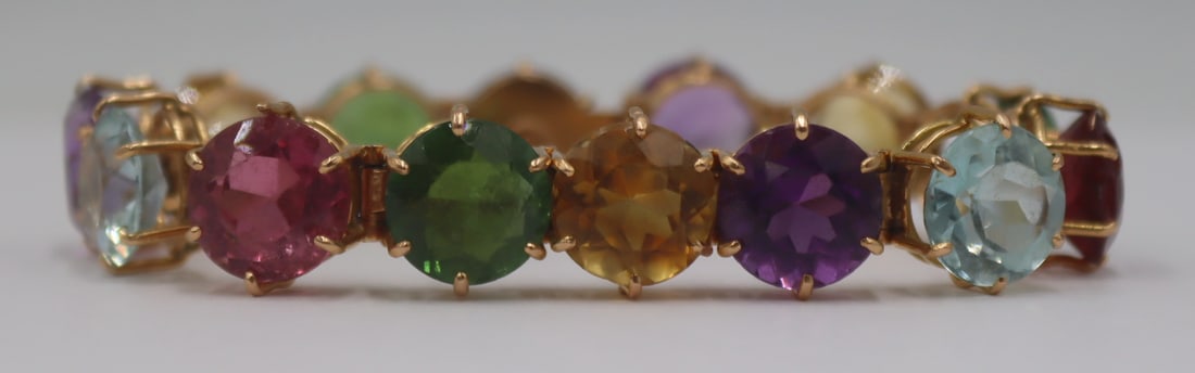 JEWELRY. 14kt Gold and Colored Gem Bracelet. (1 of 6)