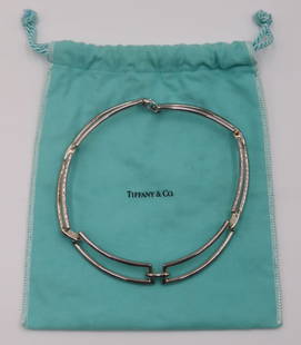 JEWELRY. Tiffany & Co. Sterling Gatelink Choker: Necklace. Tiffany & Co. sterling Gatelink choker length necklace. Stamped, "© 2002 Tiffany & Co. 925 Italy". Accompanied by a Tiffany & Co. dust bag. Total approx. weight of