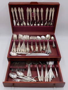 STERLING. Large Gorham Sovereign Flatware Set.: Set. Includes (12) forks - approx. 7 7/8" in length; (12) forks - approx. 7 3/8" in length; (12) individual salad forks - approx. 6 1/2" in length; (12) round bowl cream soup spoons - approx. 6 3/8" i