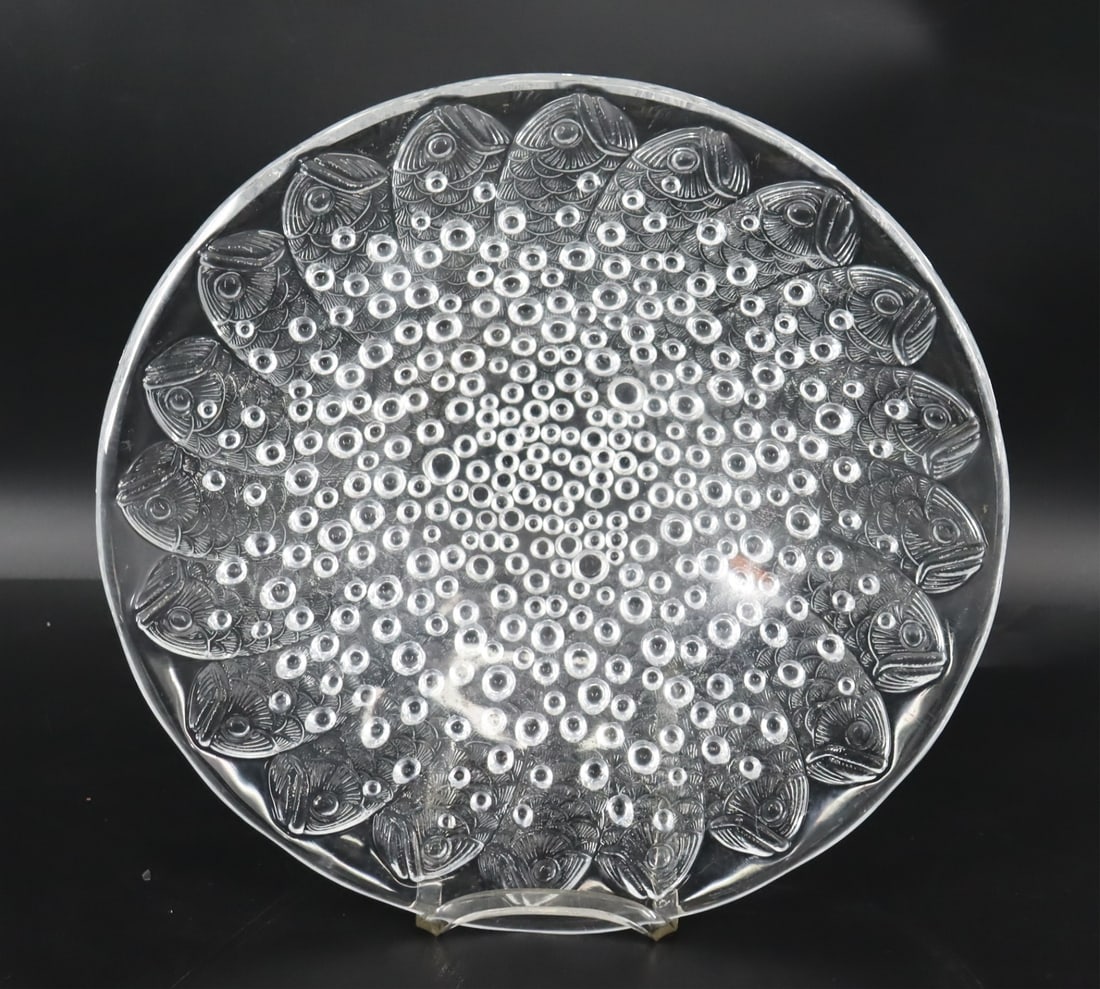 Vintage Lalique France " Roscoff fish " Center Pie: Signed and from a garden City L.I. estate - Dimensions: 14"dia