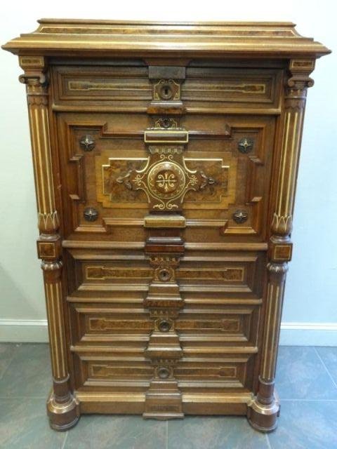 Top Quality Victorian Renaissance Revival Walnut: and Gilt Incised Secretary Abatant. Probably NYC. From a New Haven, CT estate. Dimensions: 39" wide x 23" deep x 60" high.