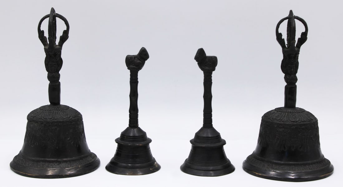 (4) Tibetan Bronze Ghantas or Bells. (1 of 14)