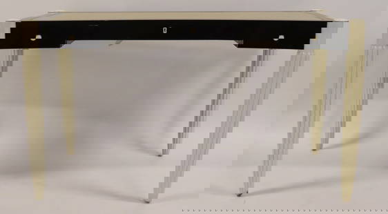Sirkin Lewis Robert Scott Paris Leathertop Desk: Sally Sirkin Lewis for J. Robert Scott & Associates 'Paris' Leathertop ebonized and lacquered desk with reeded legs in the Art deco style. From a White Plains NY estate. - Dimensions: 30" x 53" x 26"