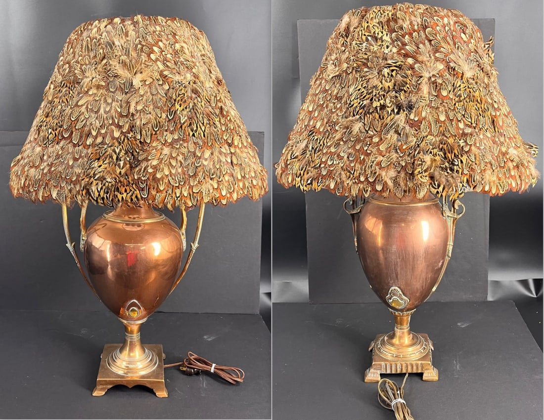 Pair Cooper Urn Form Lamps Pheasant Shades (1 of 12)