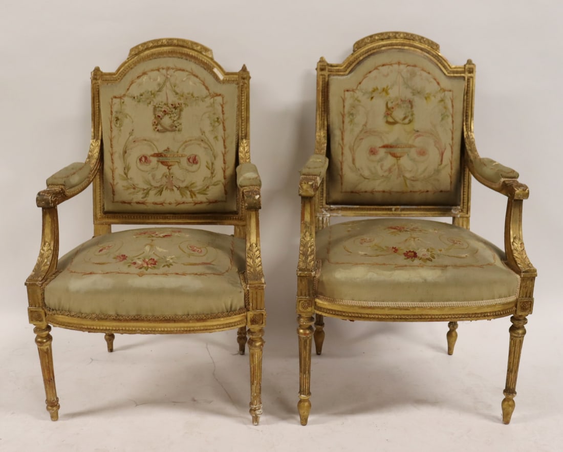 Antique Pair Of Louis XV1 Style Giltwood Chairs. (1 of 10)