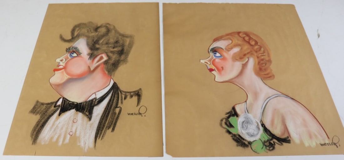 Wheeler Signed. 2 Pastel Portrait Caricatures (1 of 8)