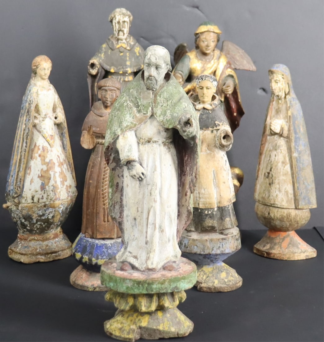 Collection Of Antique Carved Wood Santos Figures. (1 of 10)