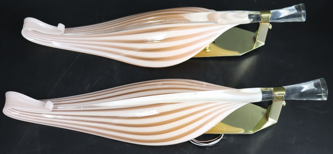 A Vintage Pair Of Franco Luce Murano Sconces.: Great pair. Murano glass, large with nice colors. From a Central Park South, NYC estate. - Dimensions: 22"