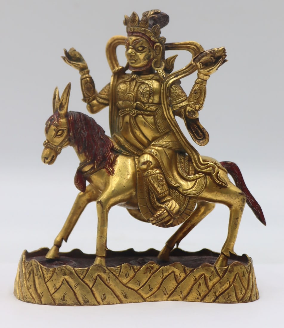 Asian Gilt Bronze Deity on Horseback. (1 of 13)