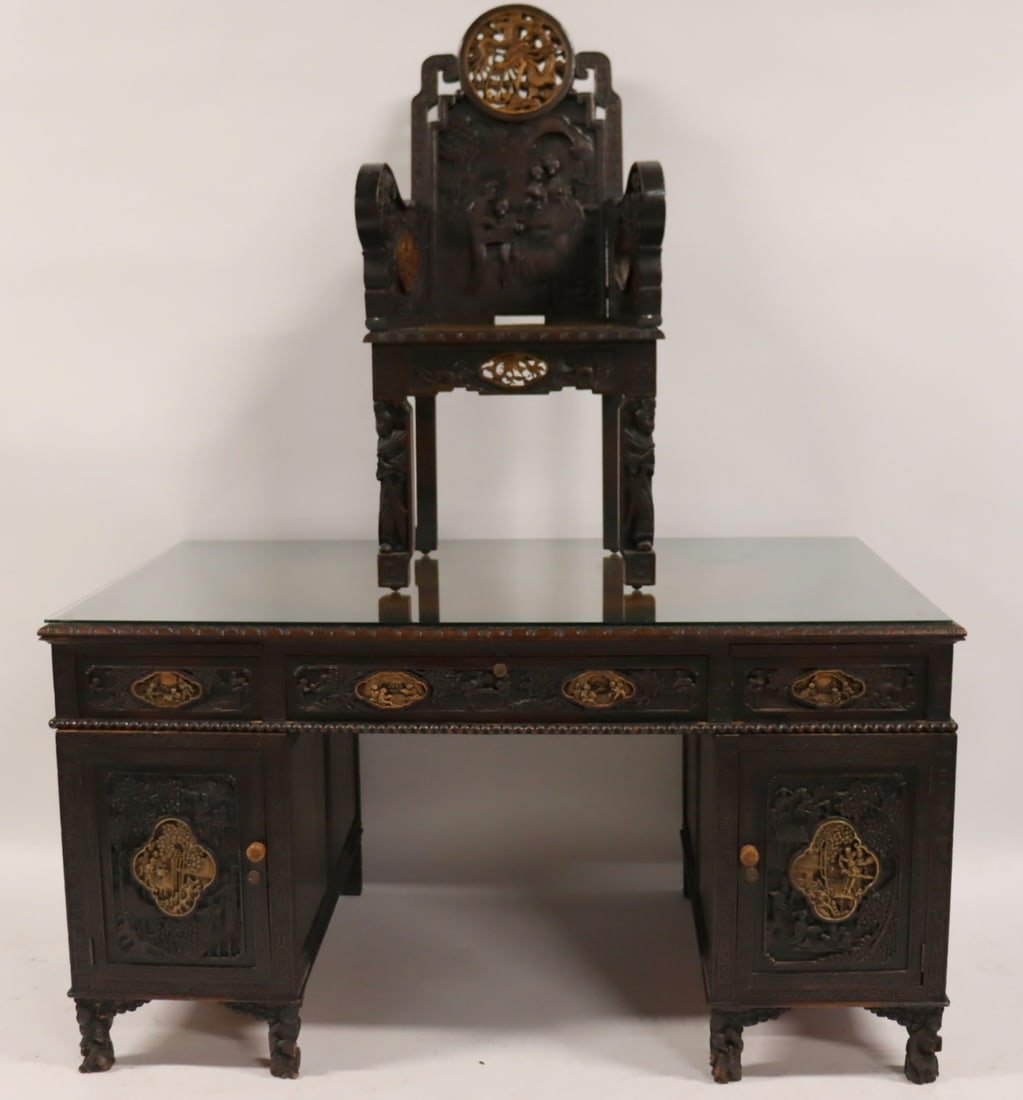 Antique Finely & Highly Carved Asian Style Desk & (1 of 14)