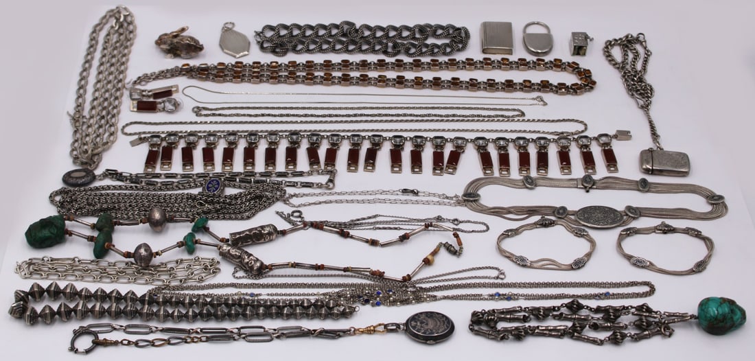 JEWELRY. (23) Misc. Silver Necklaces. (1 of 11)
