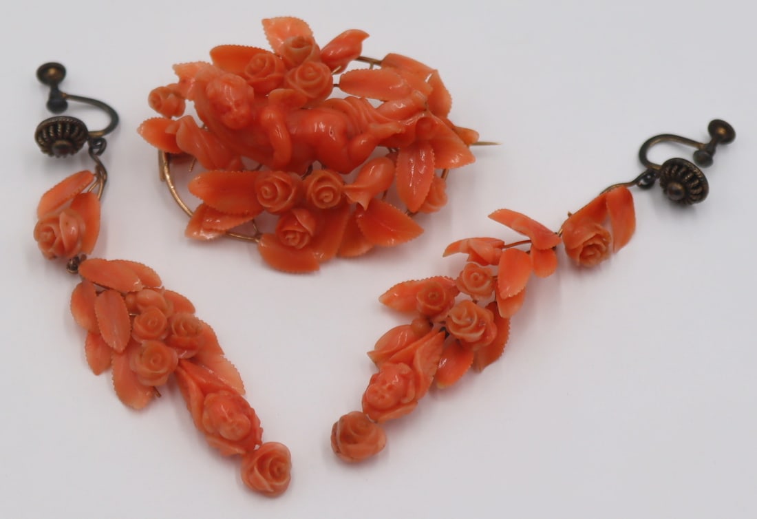 JEWELRY. 3 Pc. Victorian Coral Jewelry Suite. (1 of 11)