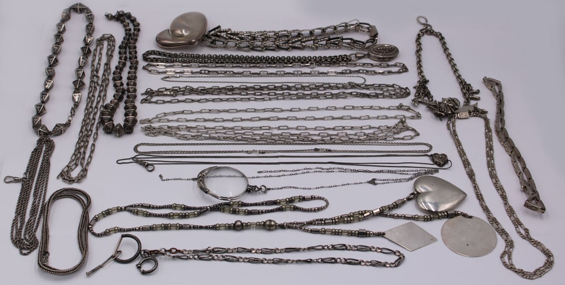 JEWELRY. (18) Misc. Silver Necklaces, and (3) (1 of 7)