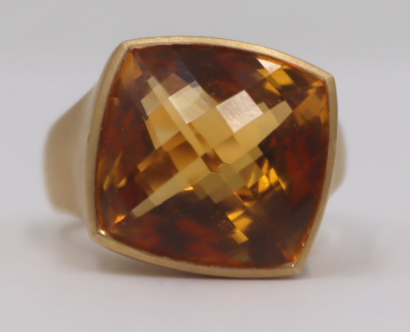 JEWELRY. Signed 18kt and Citrine Ring. (1 of 8)