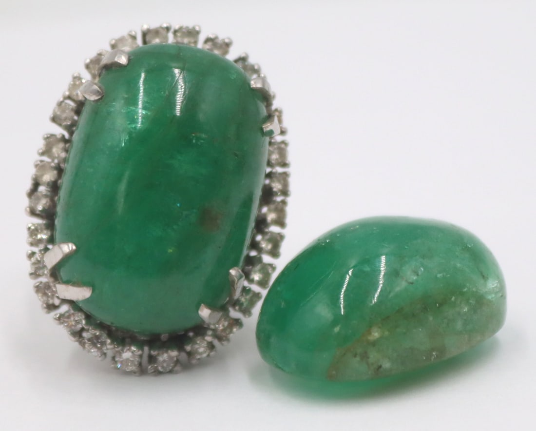 JEWELRY. 14kt Gold, Emerald and Diamond Ring. (1 of 10)