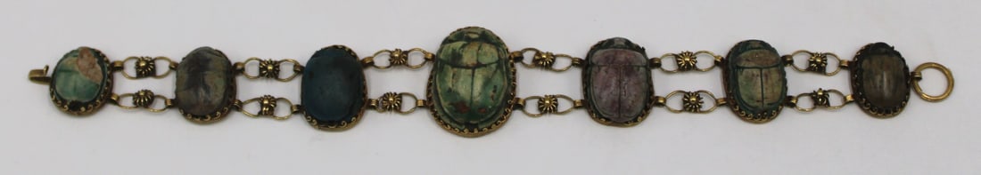 JEWELRY. 18kt Gold and Carved Scarab Bracelet. (1 of 5)