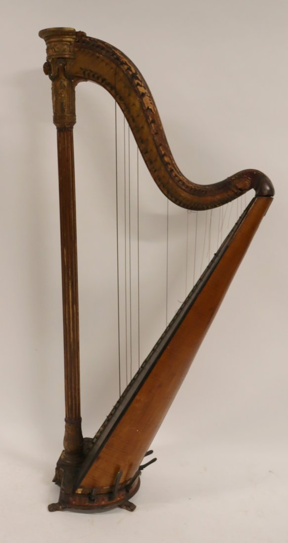 Antique Napoleon III Mahogany & Parcel Gilt: Harp. From a Westchester NY estate. - Dimensions: 65" h x 28" w