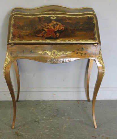 Vernis Martin Paint Decorated and Bronze Mounted: Bombe Chest. From a Long Island, NY estate. Dimensions: 18" x 18" x 36."