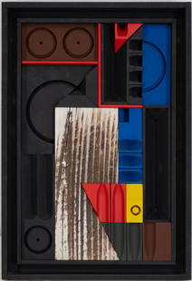 ABE AJAY (AMERICAN, 1919-1998).: 'Double Recess', 1966. Acrylic & enamel on hard wood. Inscribed and dated lower right. Verso: Provenance Rose Fried Gallery, NYC. From a Stamford, CT collection. - Dimensions: 16" h x 10.875" w x 2" d