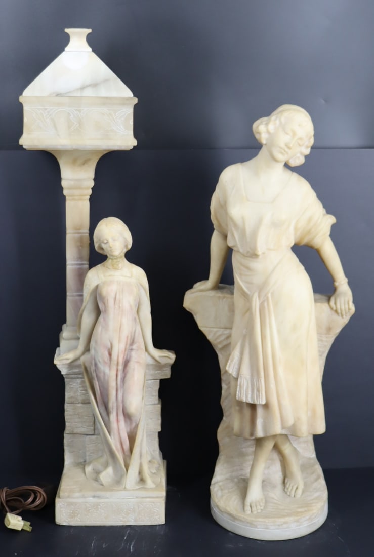 2 Antique Alabaster Figural Lamps. (1 of 10)