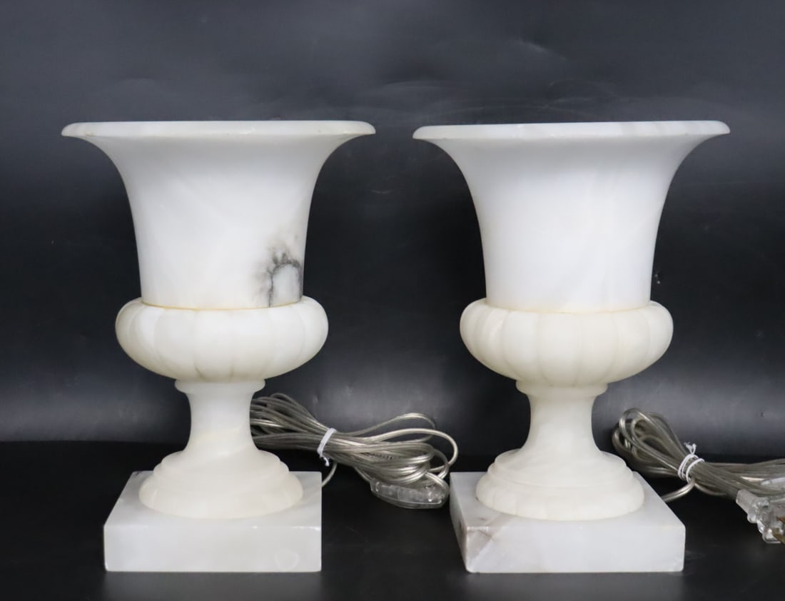 A Vintage Pair Of Alabaster Urn Form Lamps. (1 of 4)