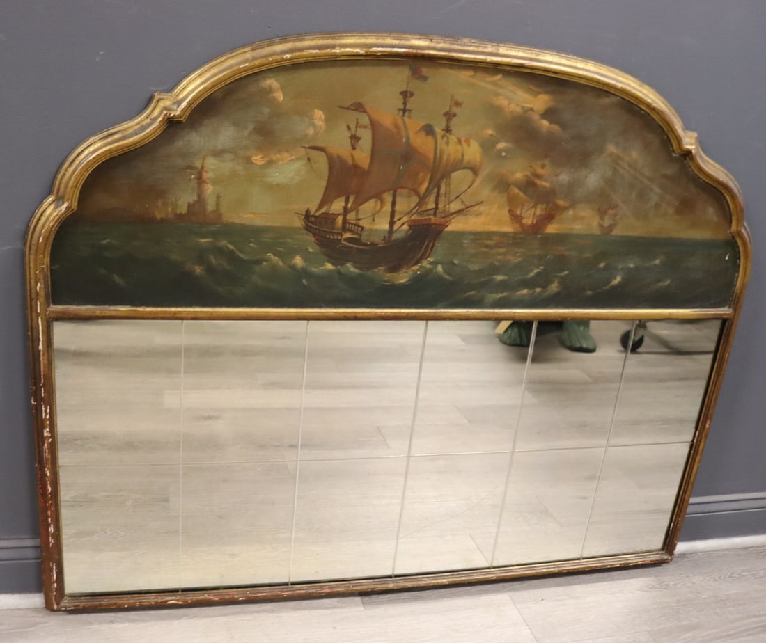 Antique Mirror With Hand Painted Crown. (1 of 4)