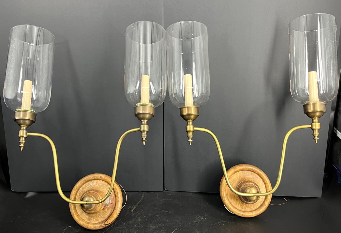 A Pair Of 2 Arm Hurricane Sconces With Carved (1 of 5)