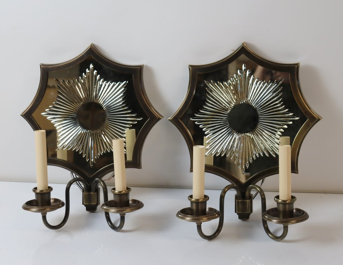 A Vintage Pair Of Mirrored Sunburst Sconces. (1 of 4)