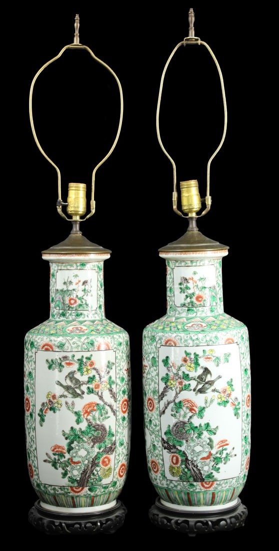 Pair of Chinese Famille Verte Vases as Lamps. (1 of 12)