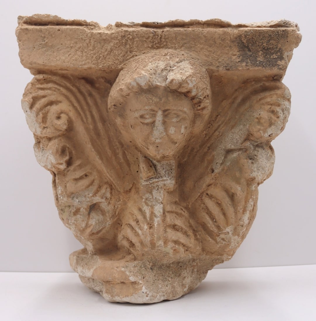 Ex-Anavian Gallery Antique Parthian Stucco Capitol: A Parthian stucco capital with bust of a female figure, Iran, c. 2nd century BC - 2nd century AD. Provenance: Habib Anavian Collection., $8,000 - accompanied by a copy of the receipt. No definitive st